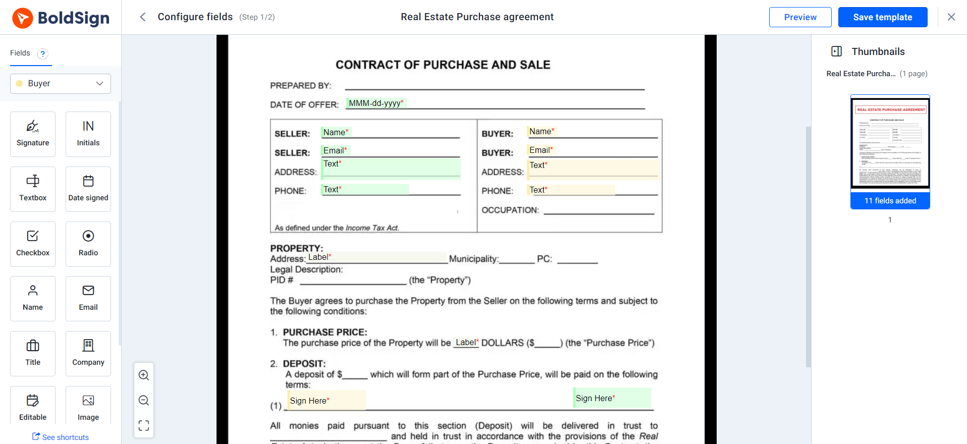 Creating template for real estate scenario