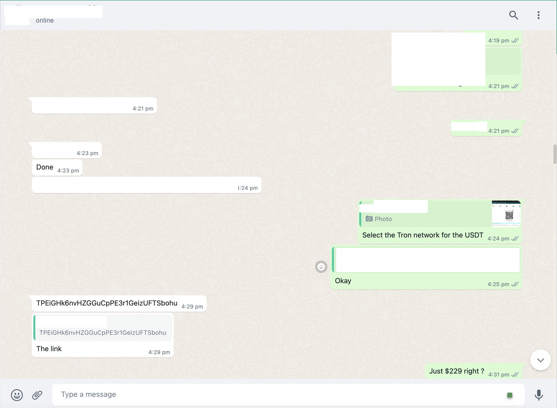 Chat conversation between us