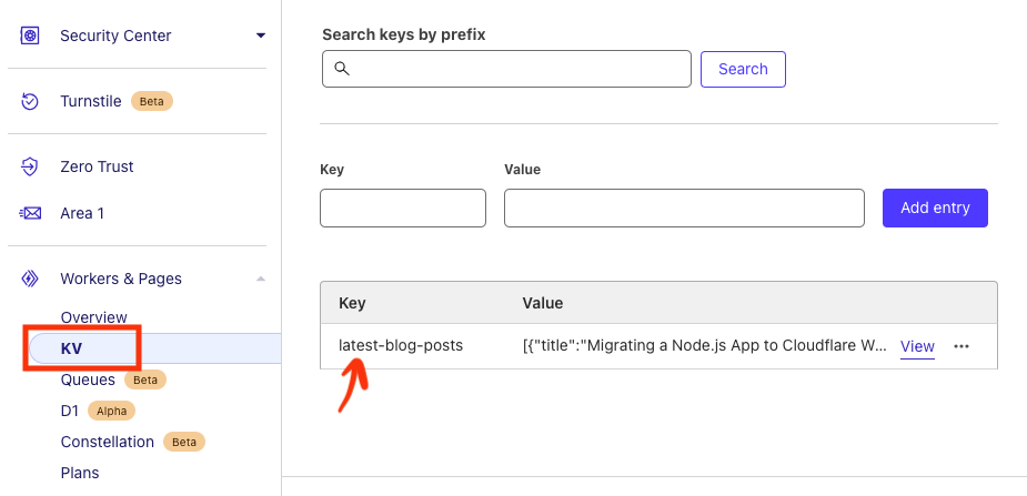 View the cached value via Cloudflare dashboard