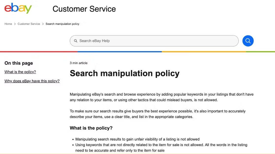 eBay Product Description Keyword Stuffing