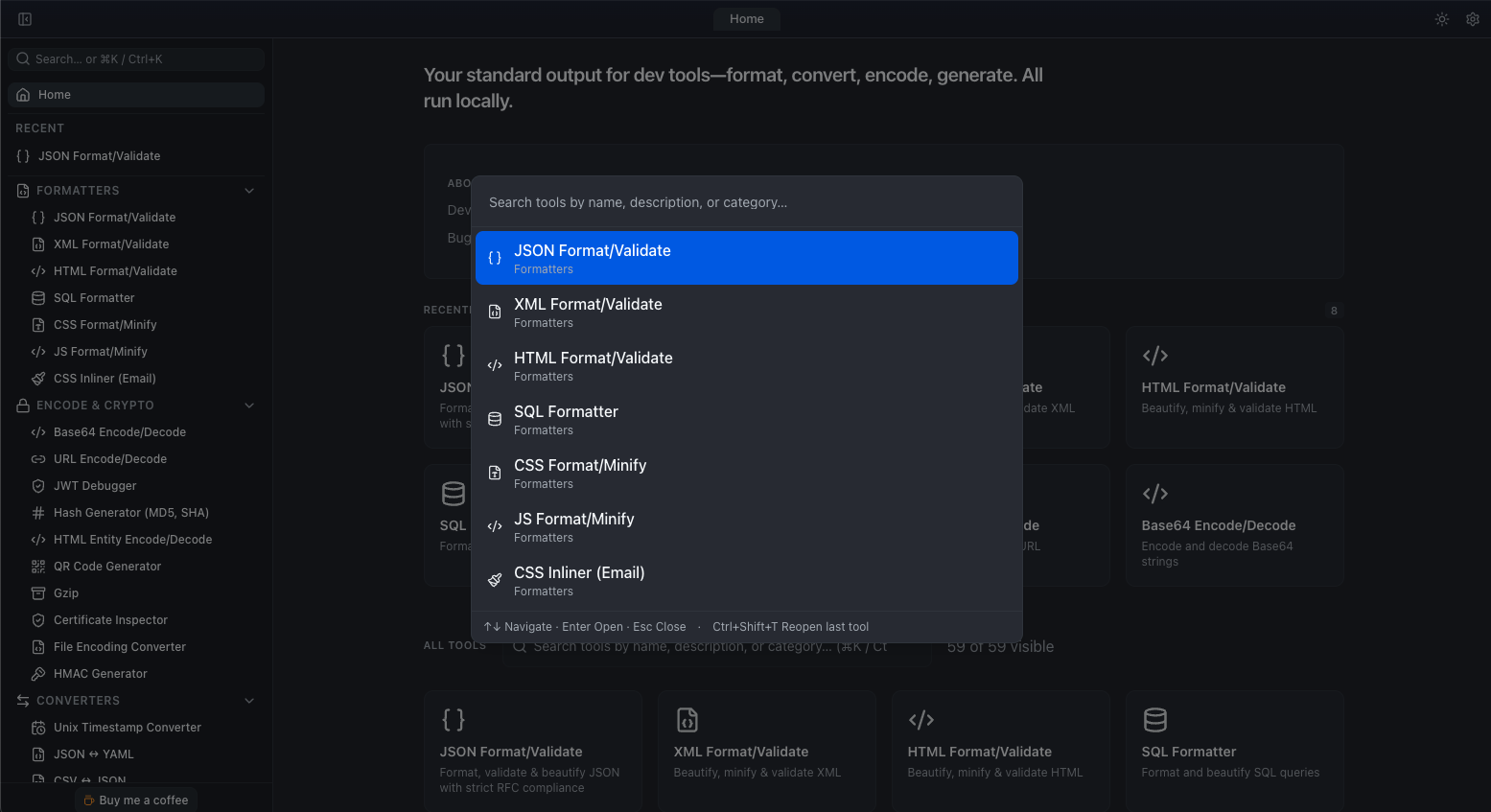 stdout interface - tool grid with search