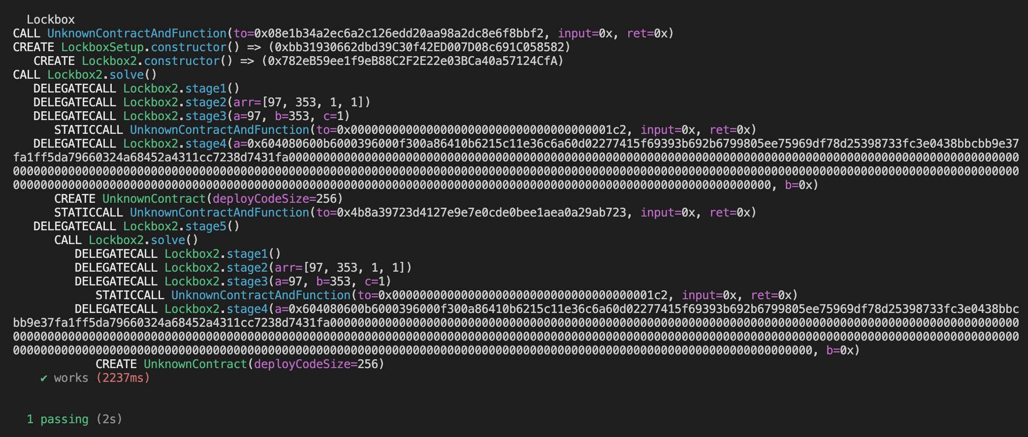Terminal screenshot of all stages of challenge solved