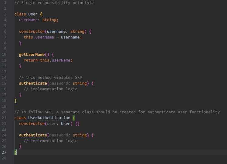 single responsibility principle code example