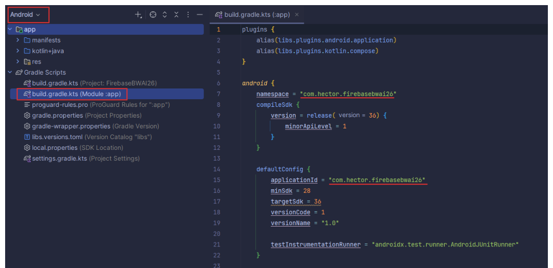 Location of applicationId in build.gradle.kts file