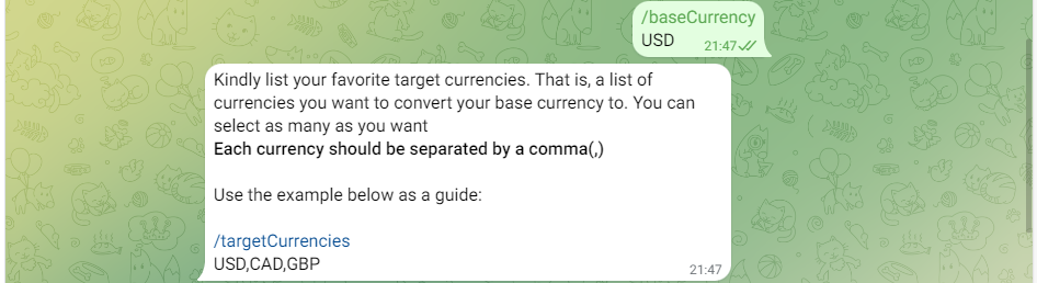 Screenshot that shows how to submit a base currency