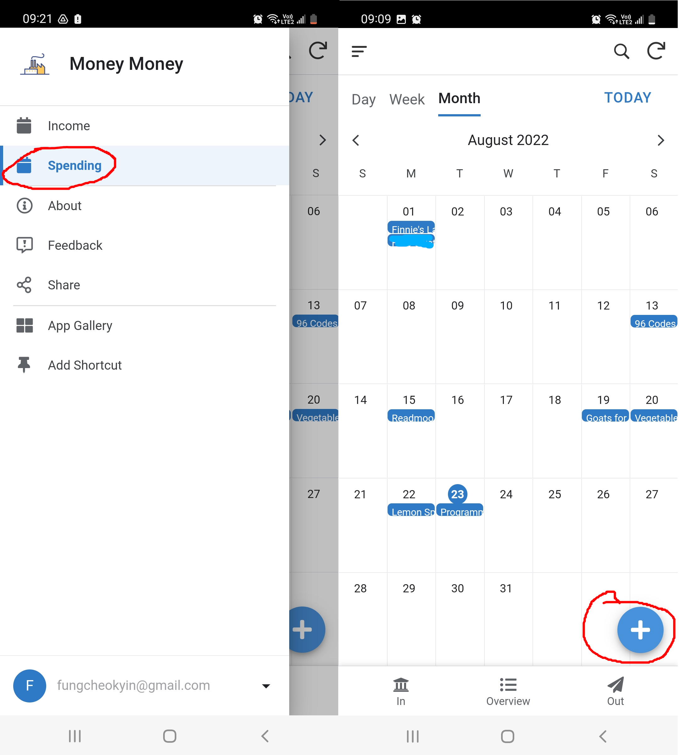 Spending in Calendar View