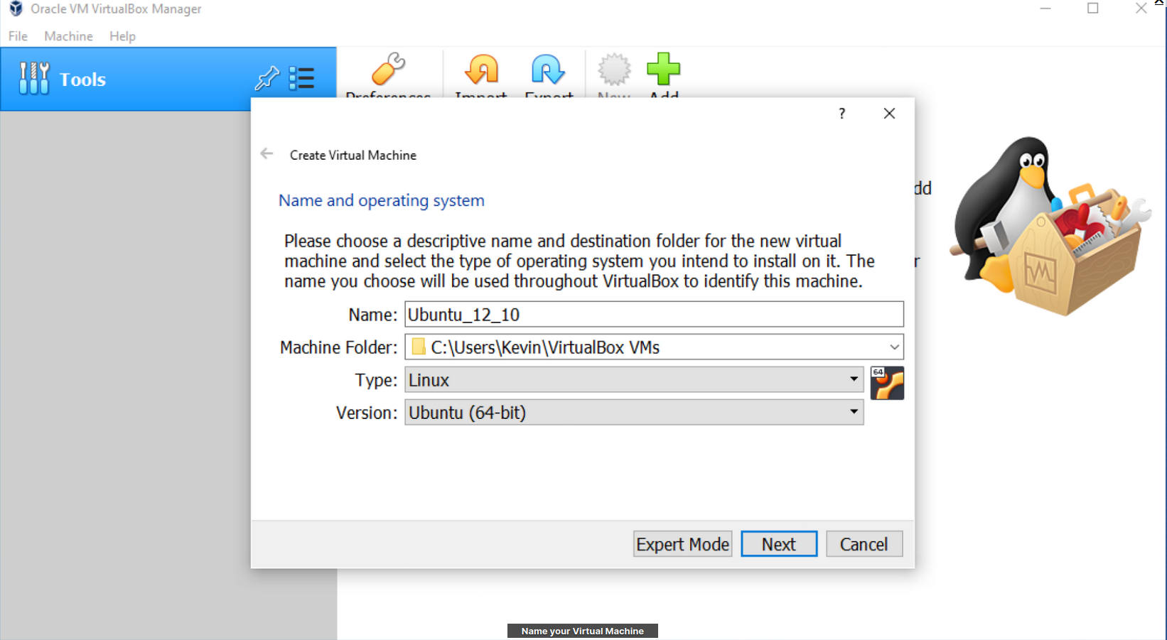 Creating new VM screenshot