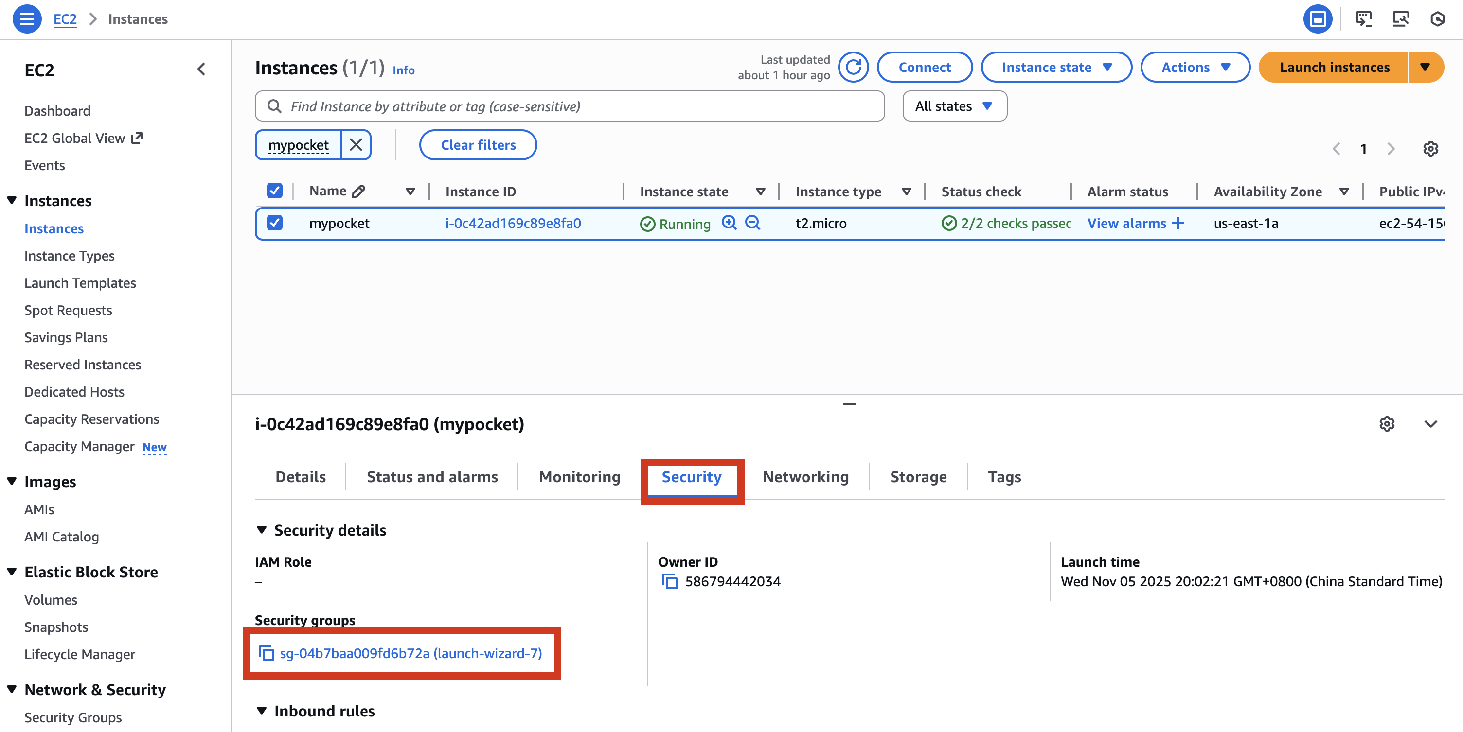 Navigate to security group settings