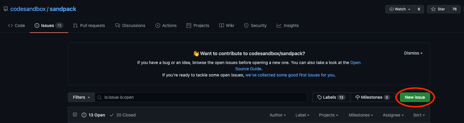 New Issue button on GitHub