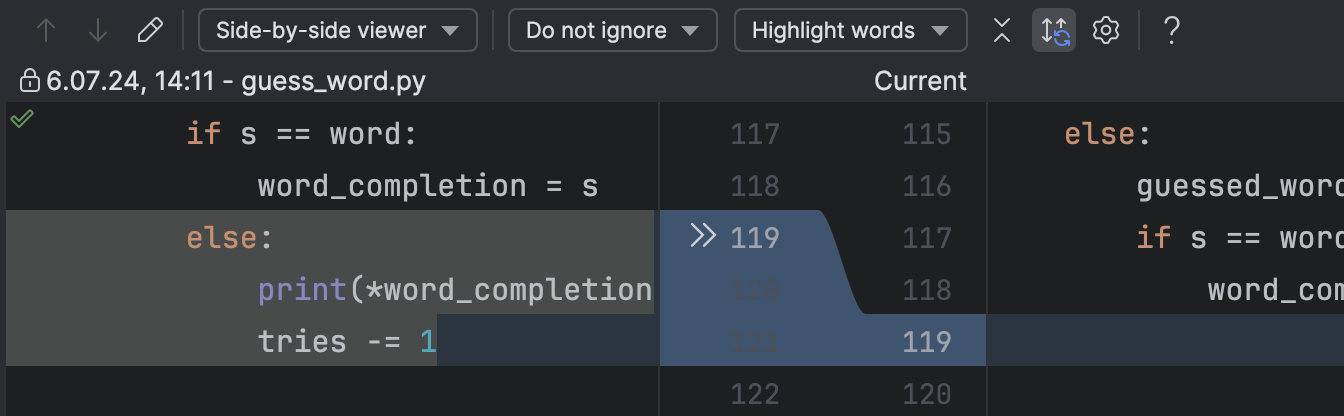 Code Fragments in the Local History Window