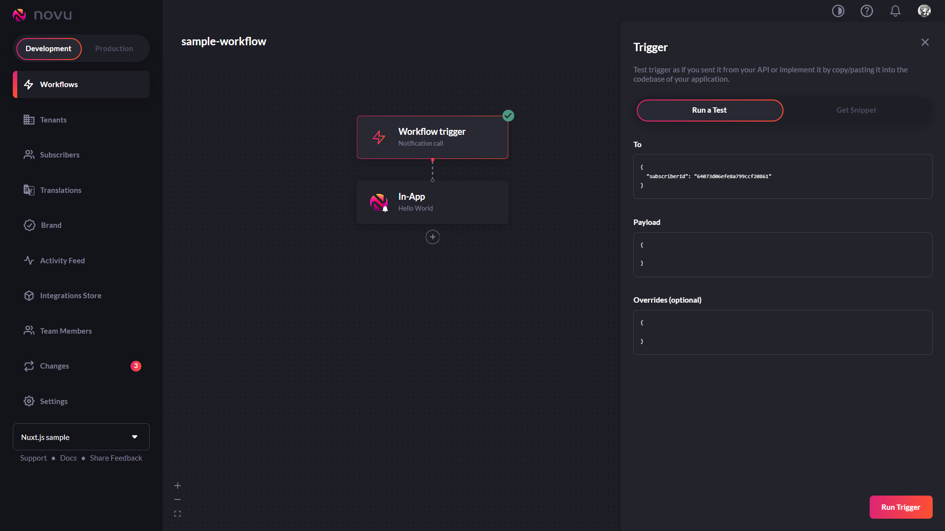 Novu testing workflow