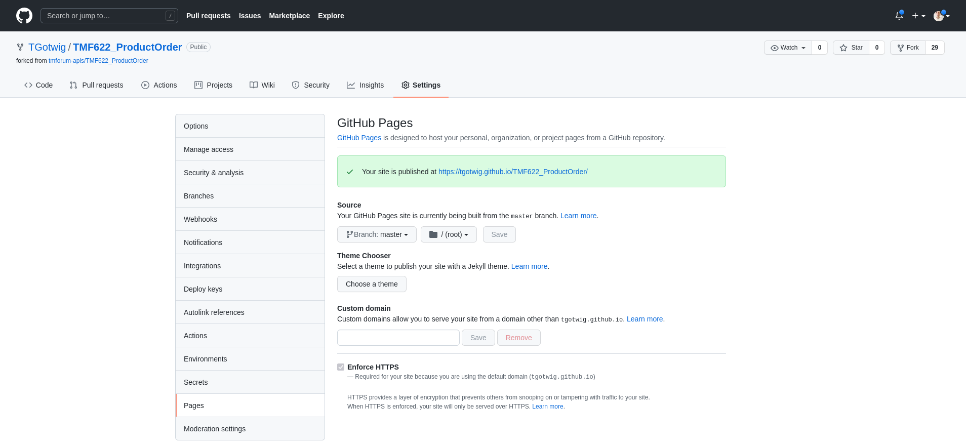 Github Pages settings