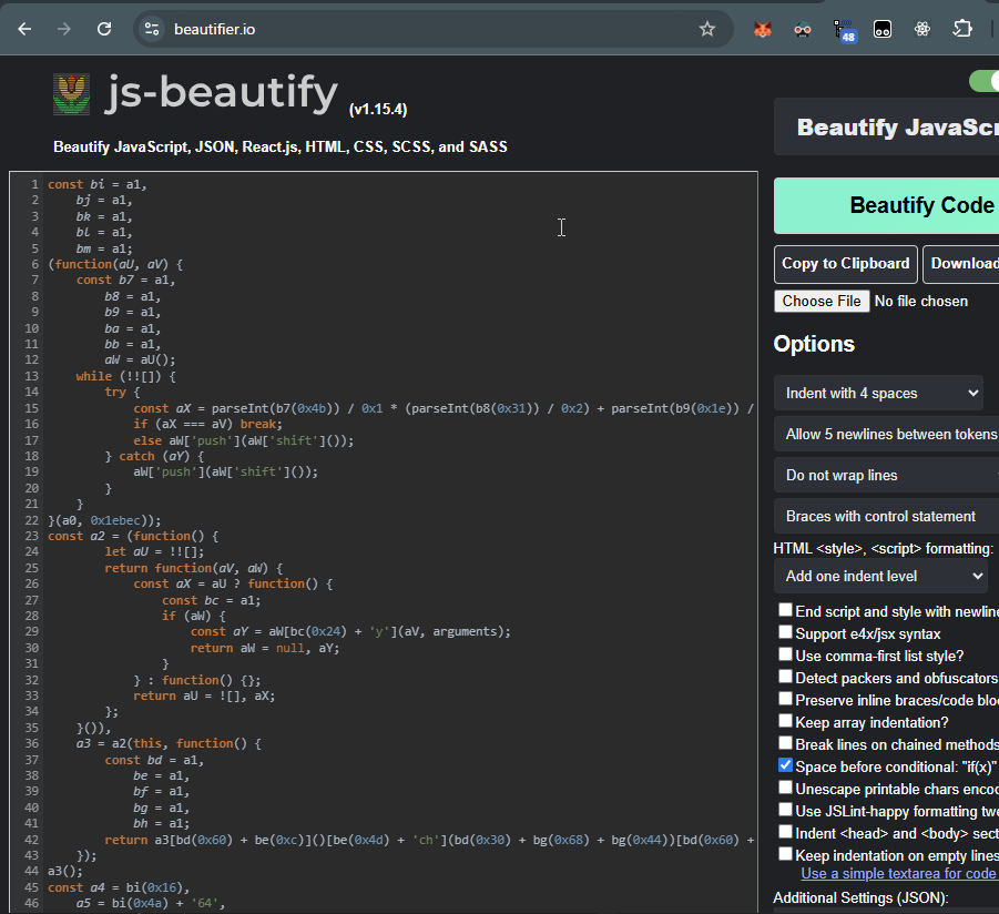 使用 beautifier.io 美化程式碼
