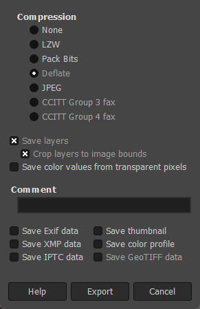 TIFF export dialog