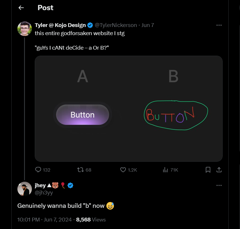 Twitter conversation between Tyler and Jhey