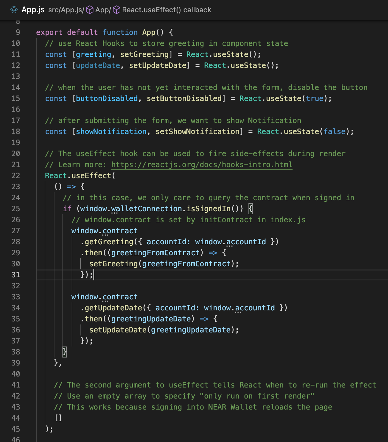 App.js with the code