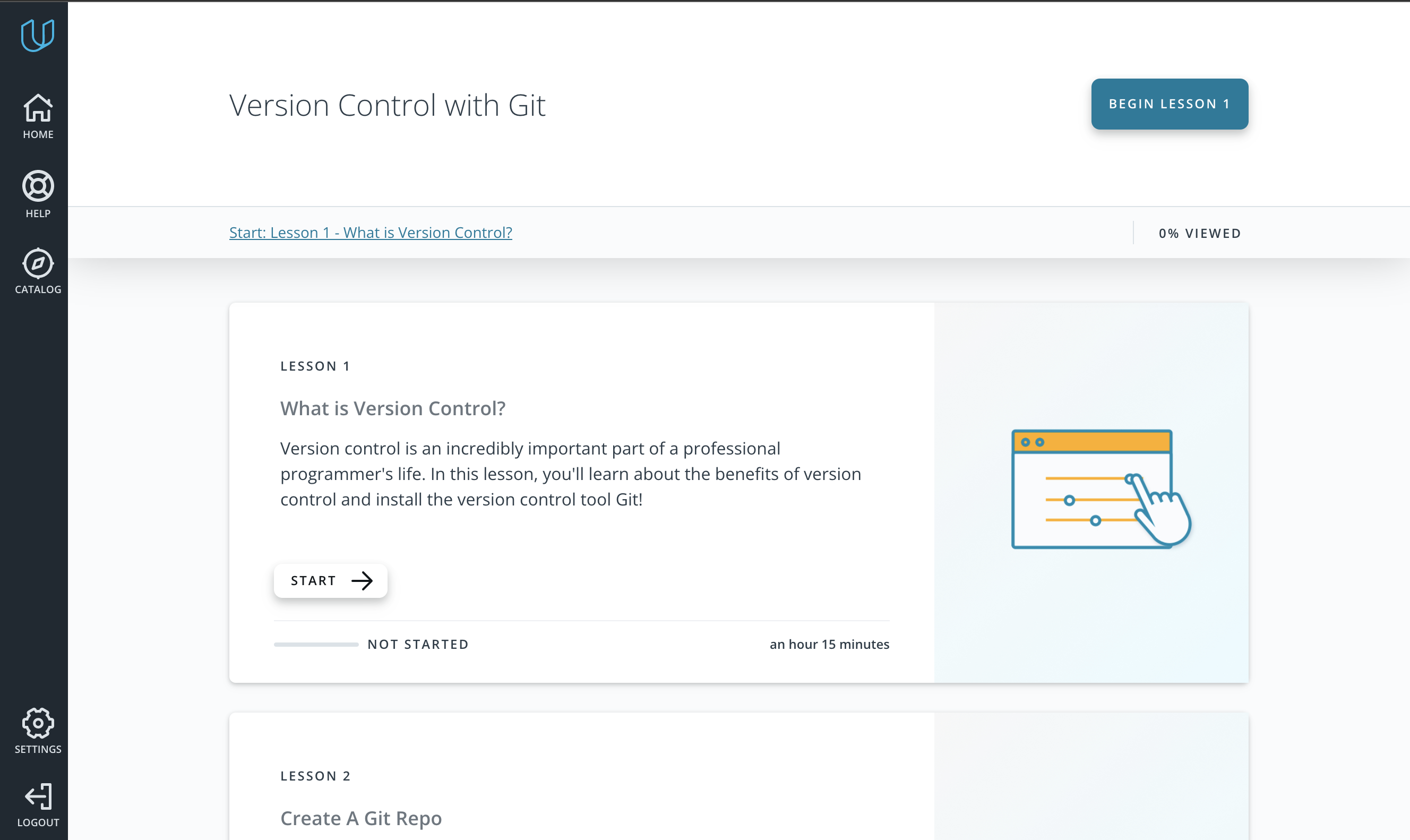 Screenshot of udacity Git course landing page