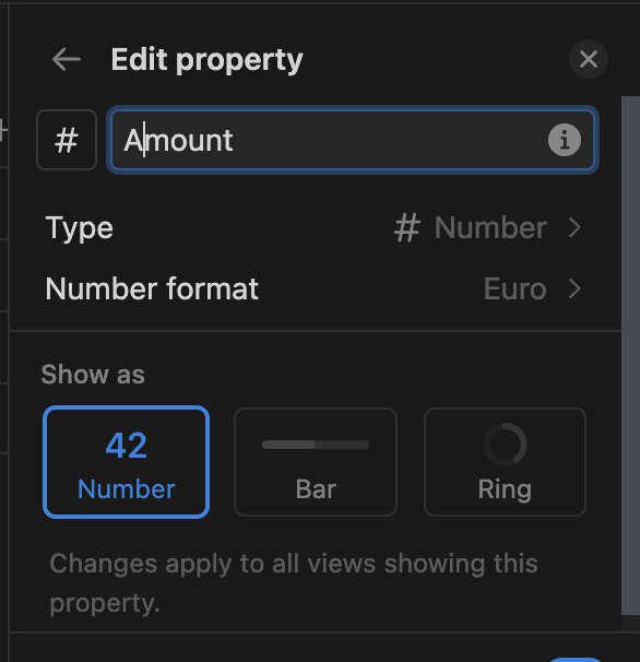 Amount column options