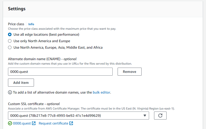 AWS Cloudfront general settings screenshot