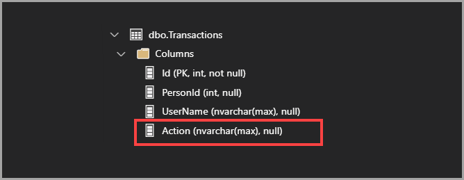 Modified Transaction table schema with action column