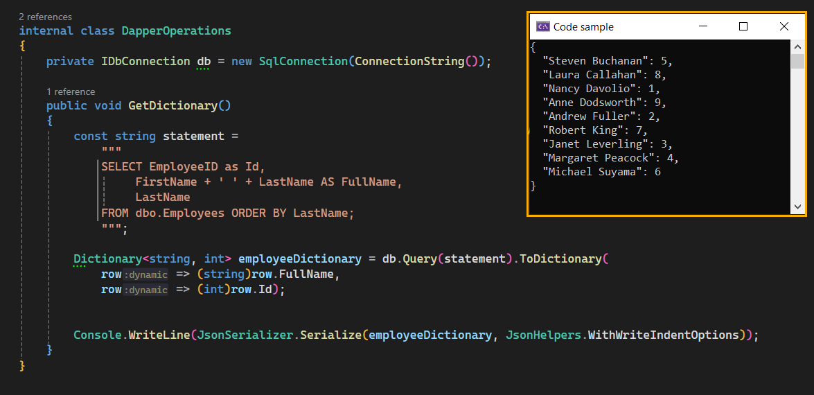 Serialize to dictionary data from a database table