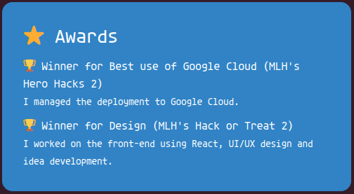 Awards section on the author's website
