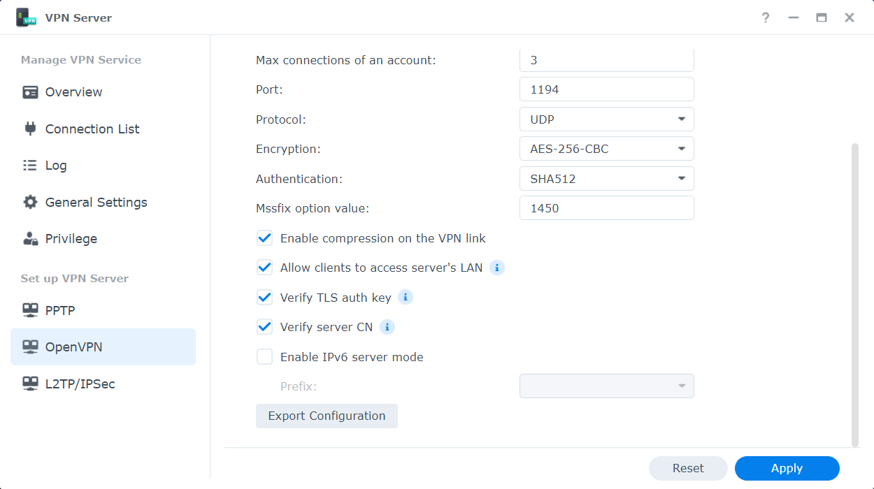Export Configuration