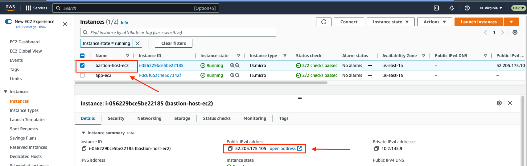 SSH to The Jump Host using the public IP, Both APP EC2 and the JUMP host