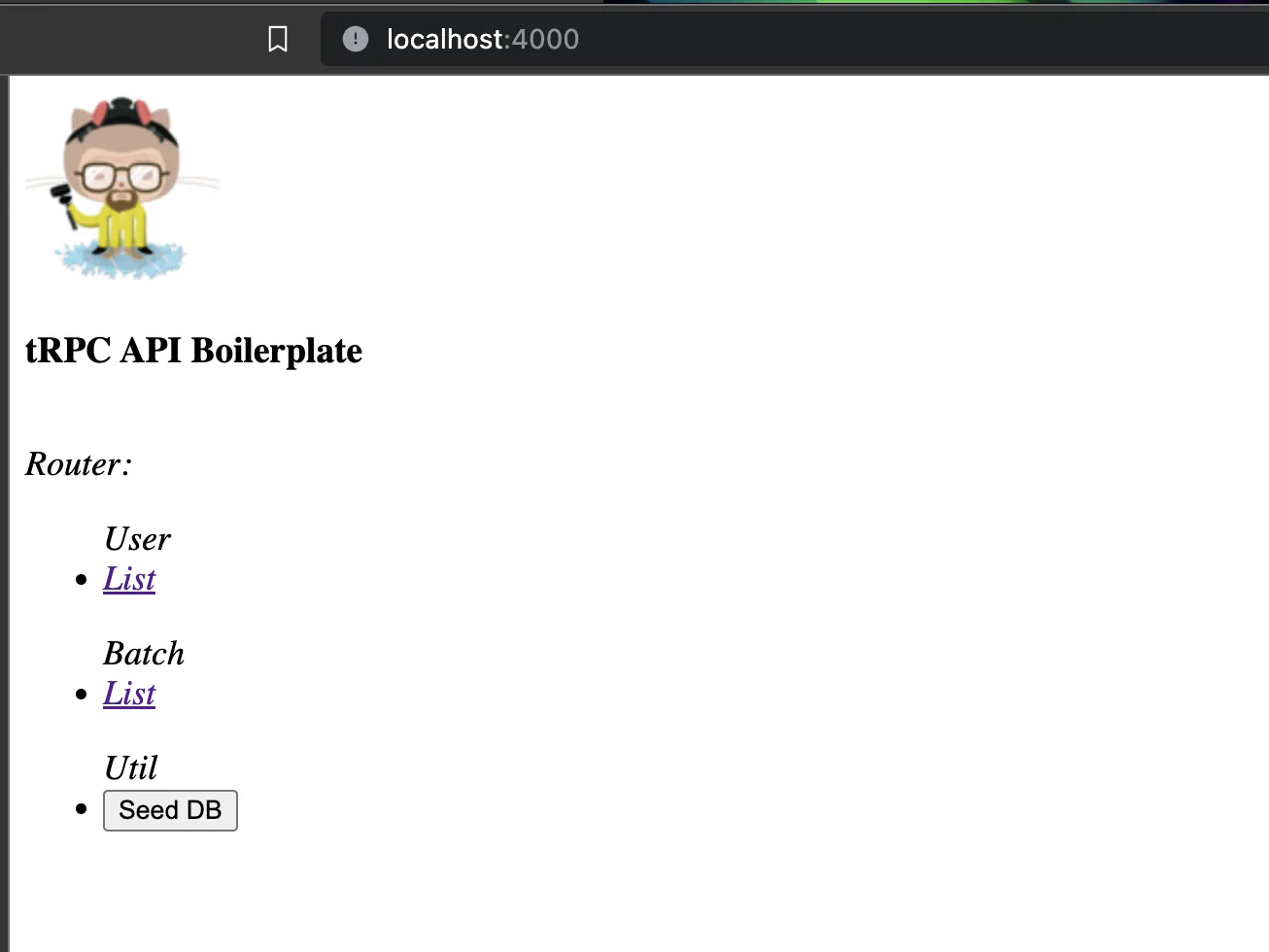 Image Basic tRPC server running