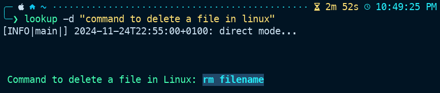 Image showing the usage of litelookup in direct mode