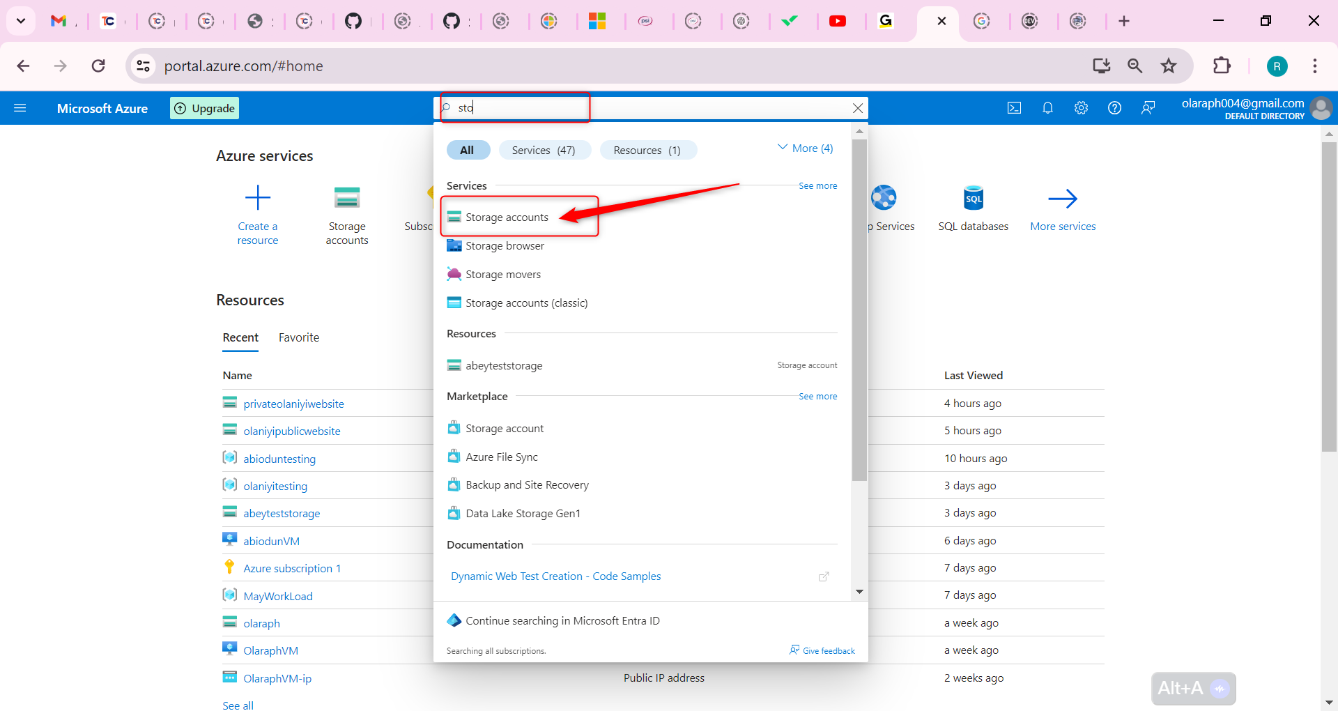 select Storage accounts