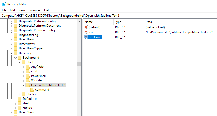 Adding a Position string value