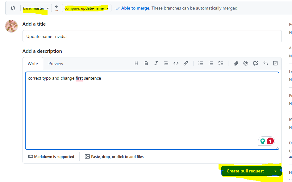 Pull request screen 2