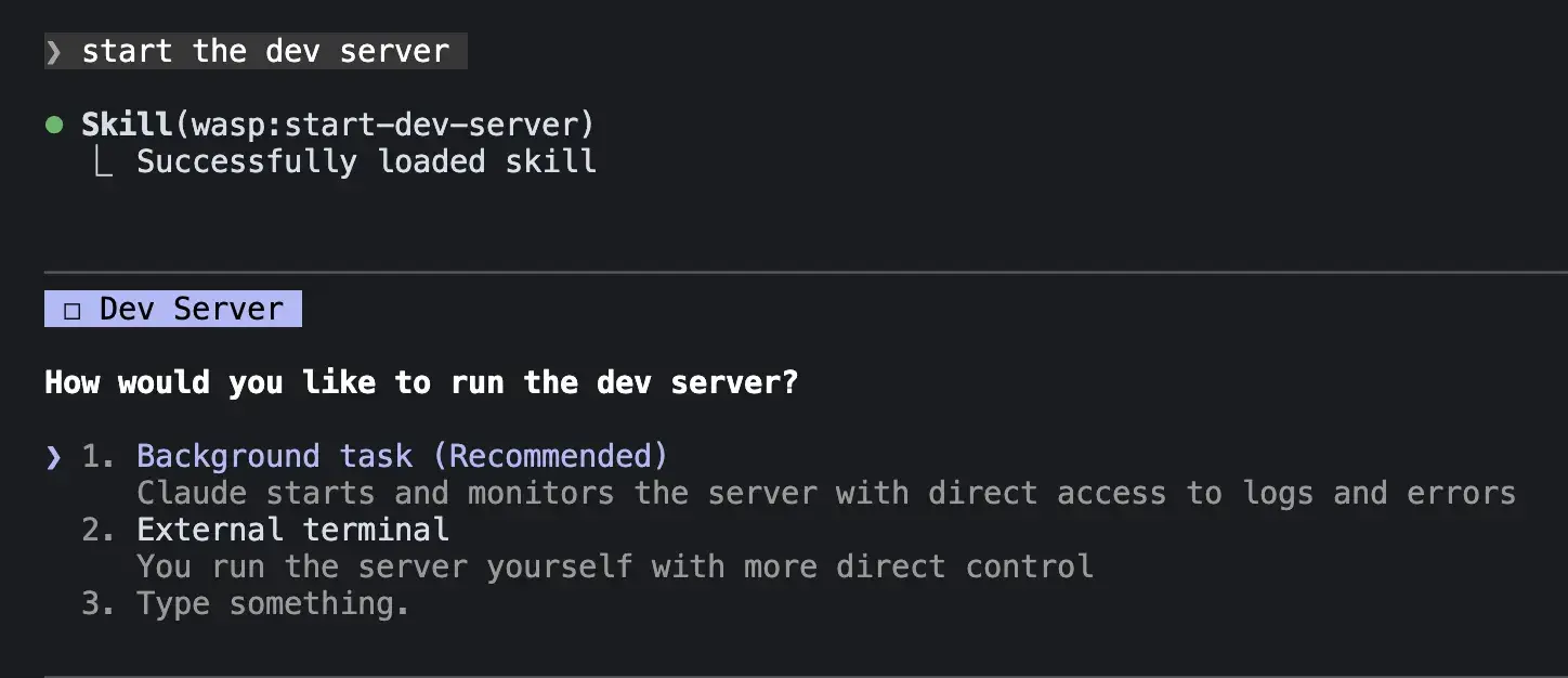 Wasp Claude Code 外掛程式正在執行