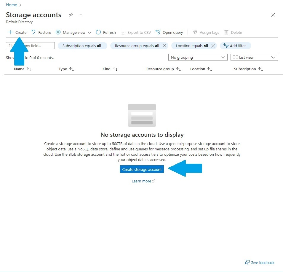 Creating Storage Account