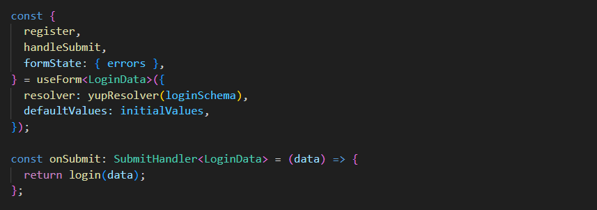 Submit function for Yup React hook form