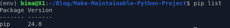 pip list pada virtual environtment