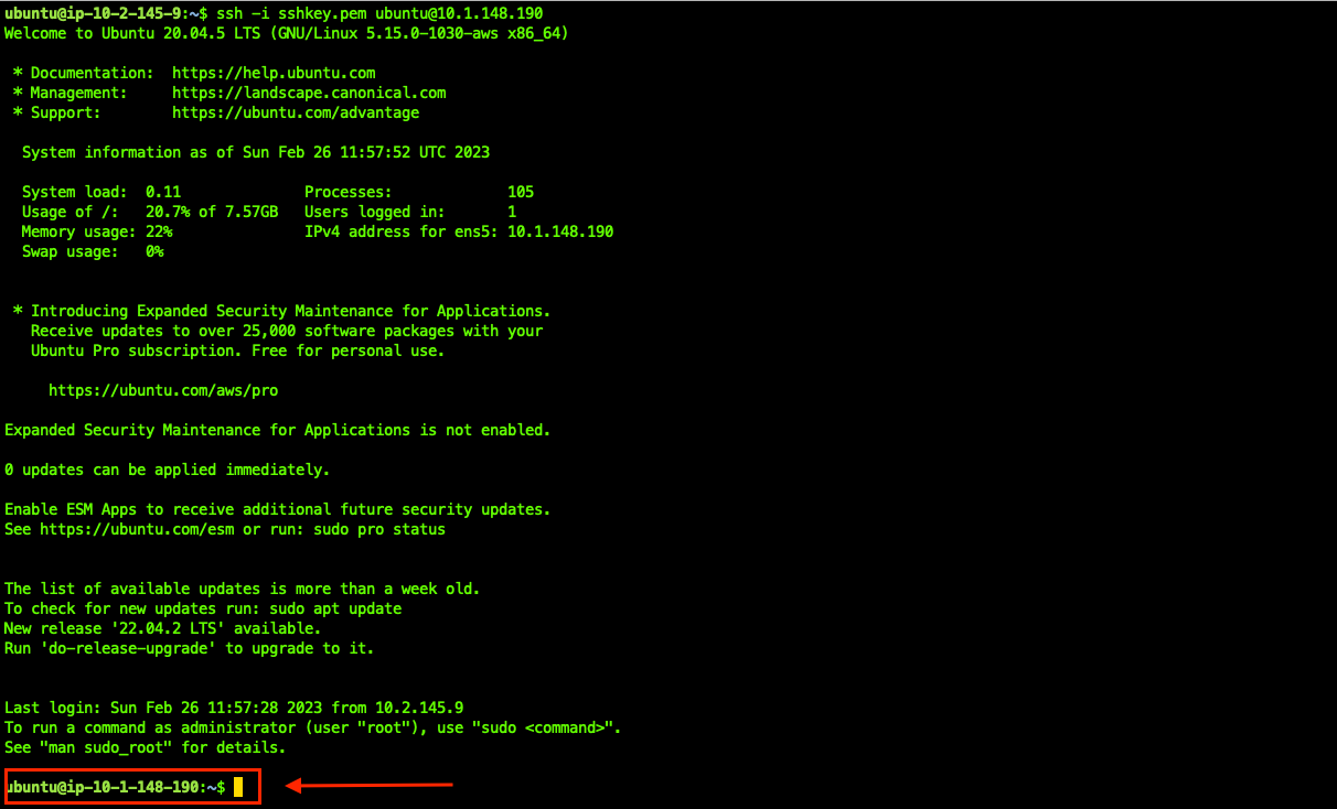 SSH to the APP EC2 from the JUMP HOST. Now you should be able to SSH