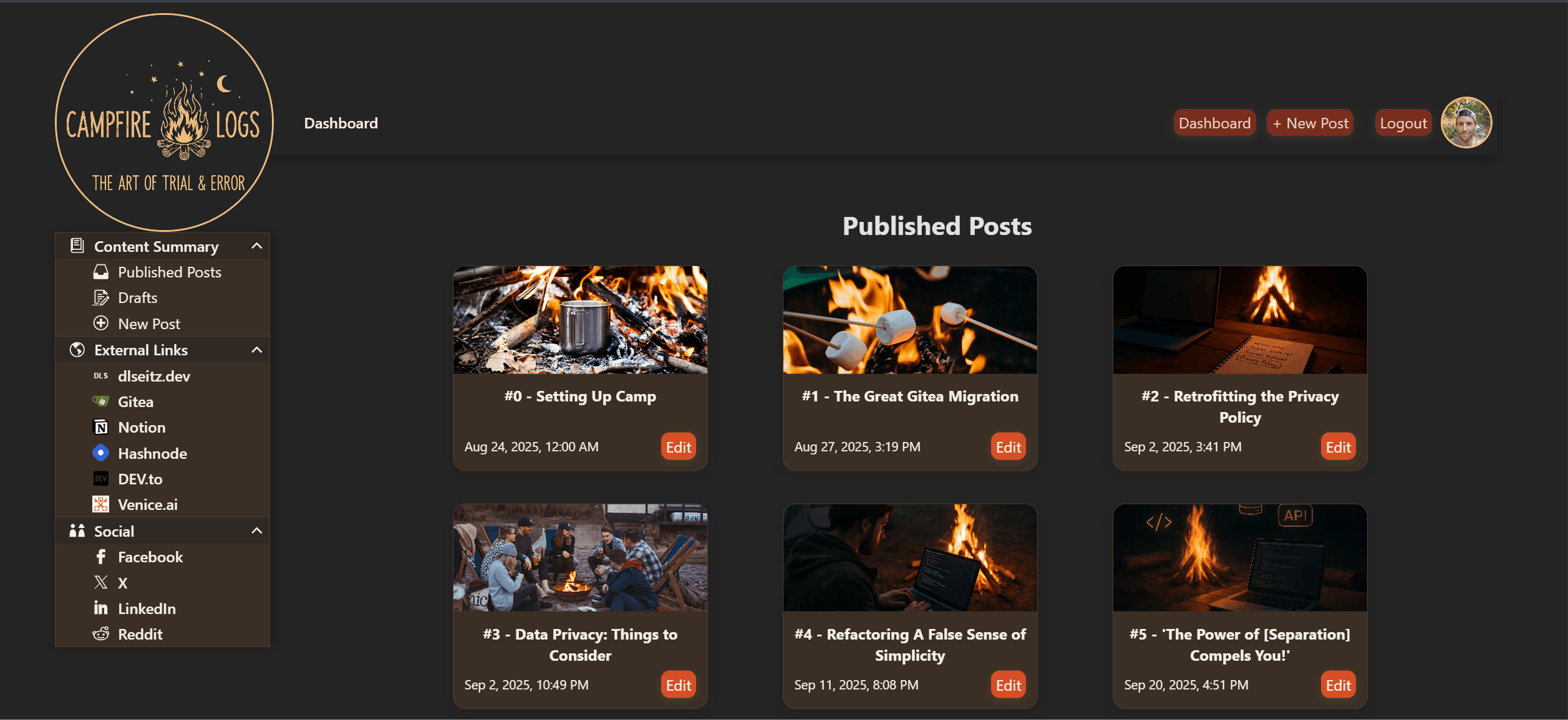 A demonstration of how the navigation panels work in the Campfire Logs CMS application.