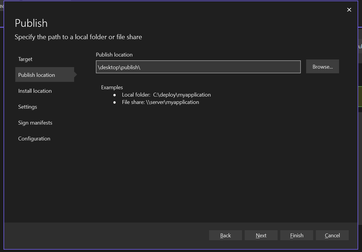 Specify Publish folder
