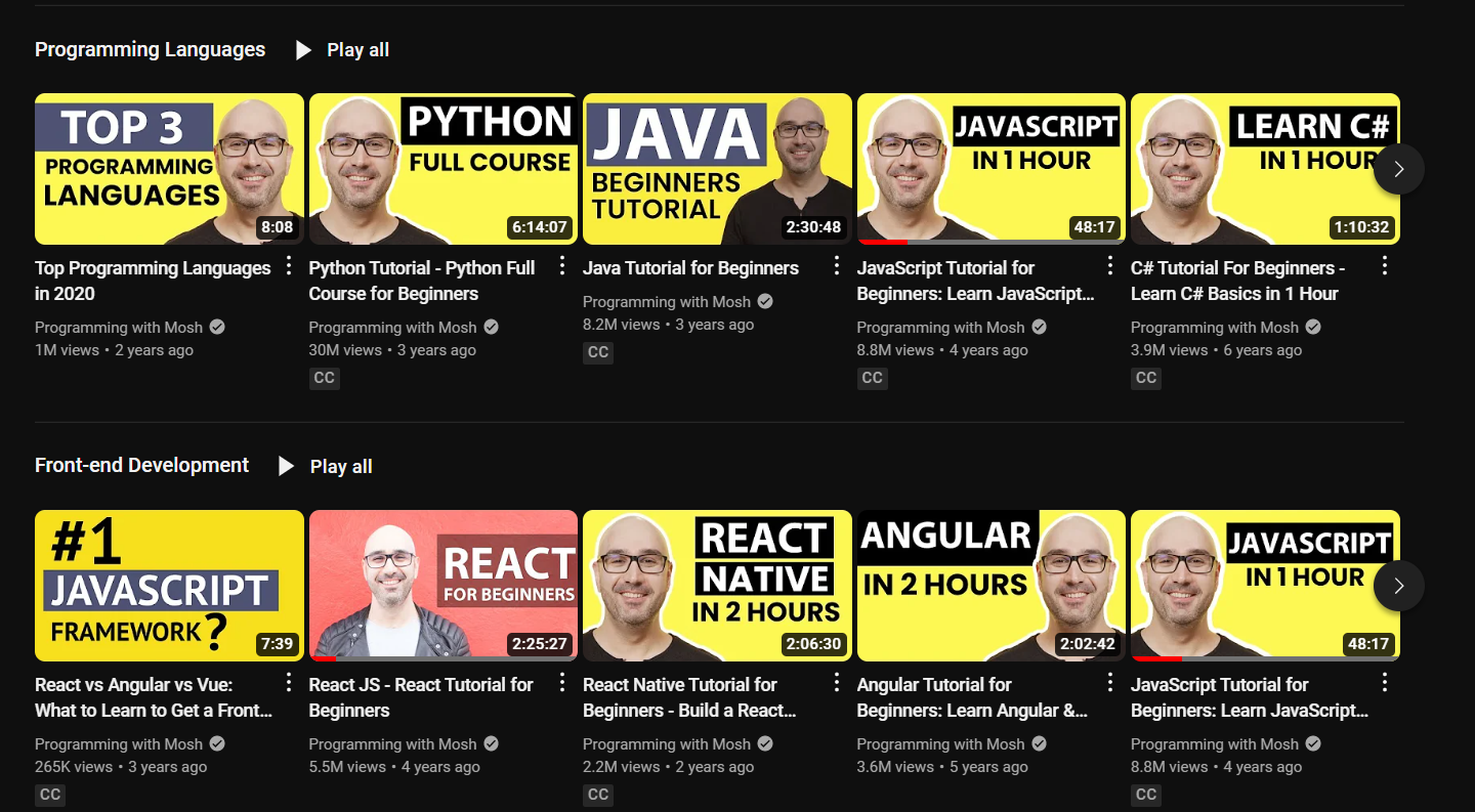 Youtube channel Programming with Mosh