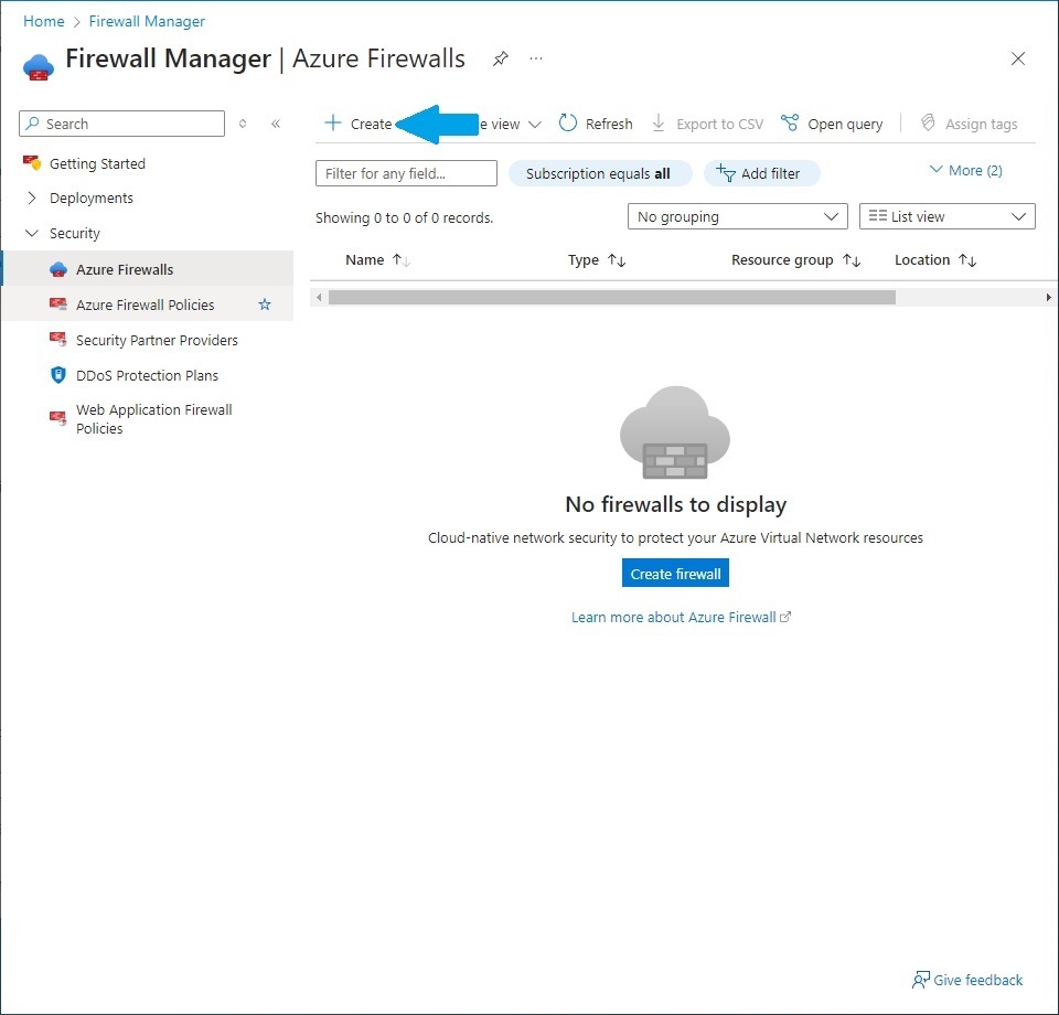 Creating Azure firewall