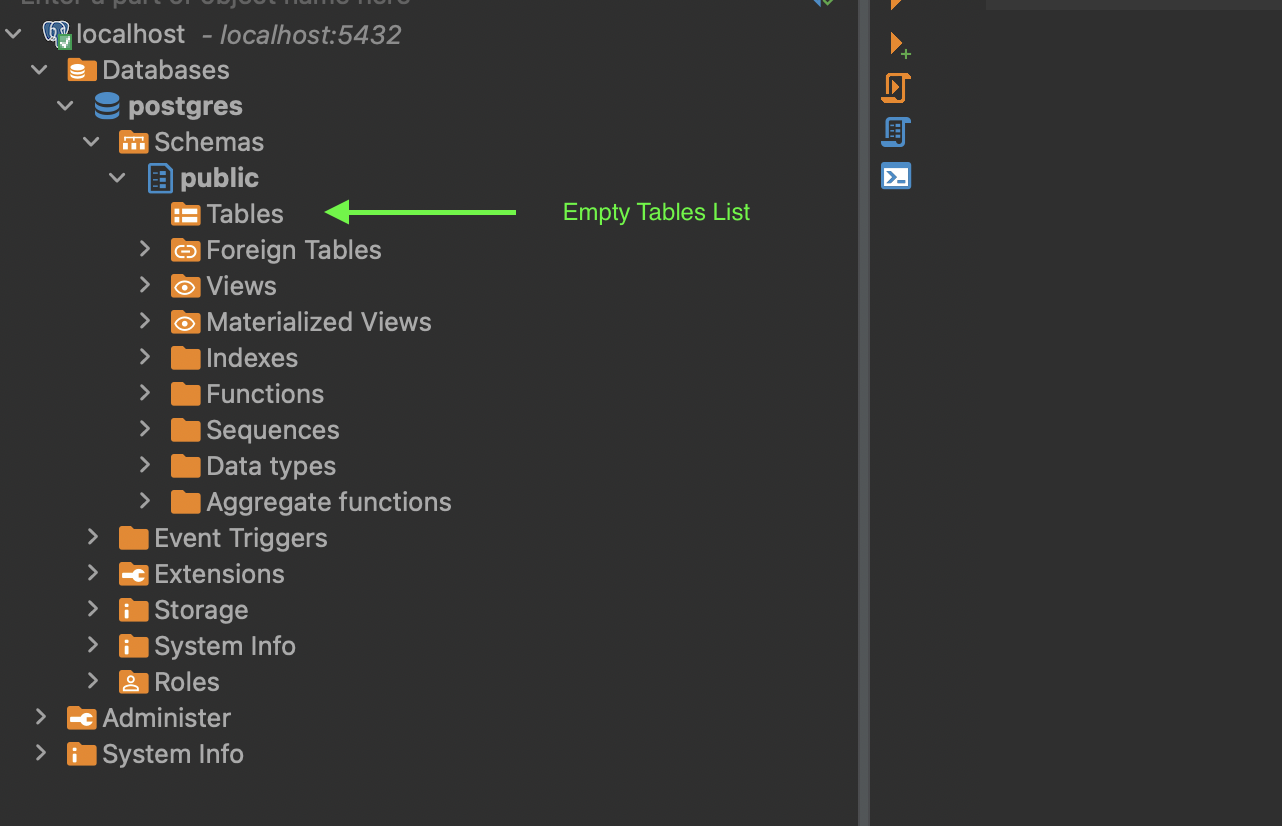 Table list before migration