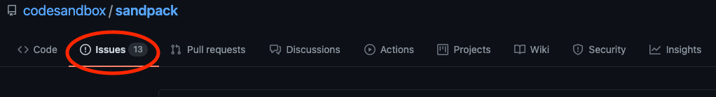 Issues tab on GitHub