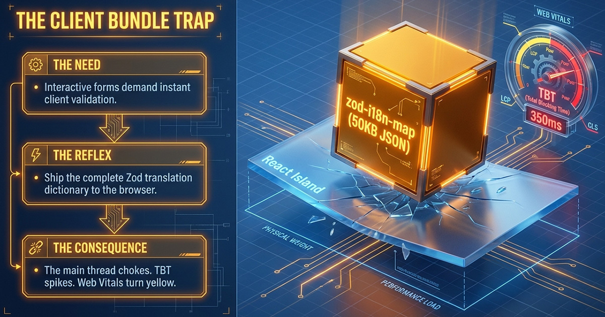 Client bundle trap: zod-i18n-map dictionary bloating a React Island and killing Core Web Vitals
