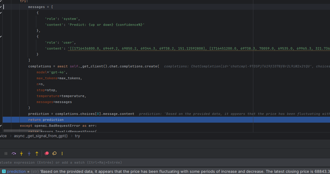 asking ChatGPT for a price prediction by feeding it input data works