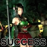 Video game character winning and saying success