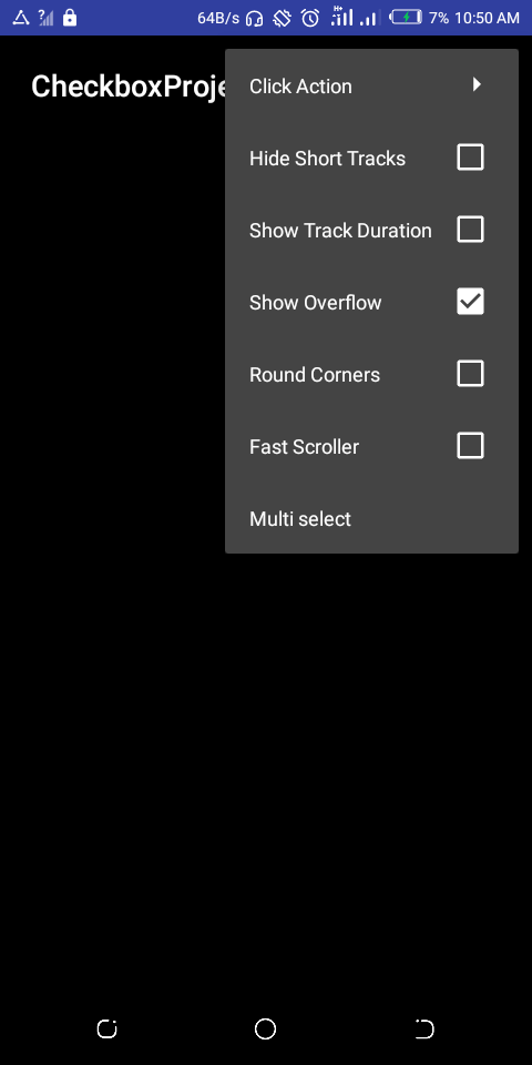 Menu option in java