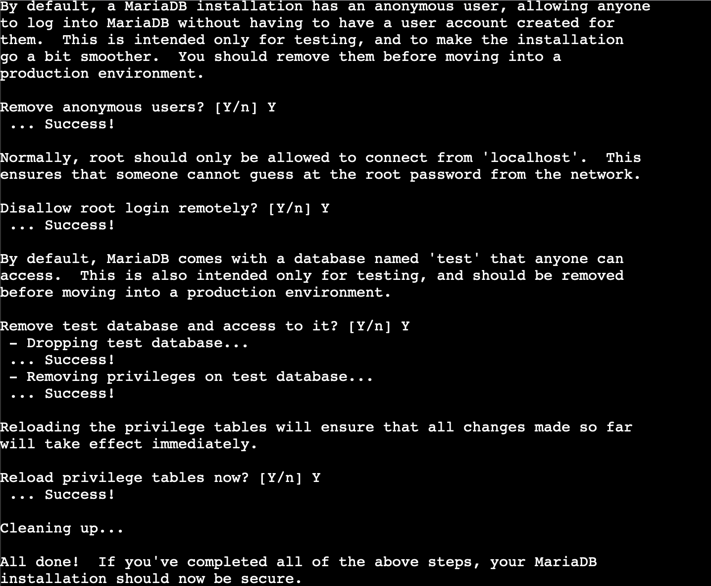 Paso 2 del asistente de configuración de MariaDB