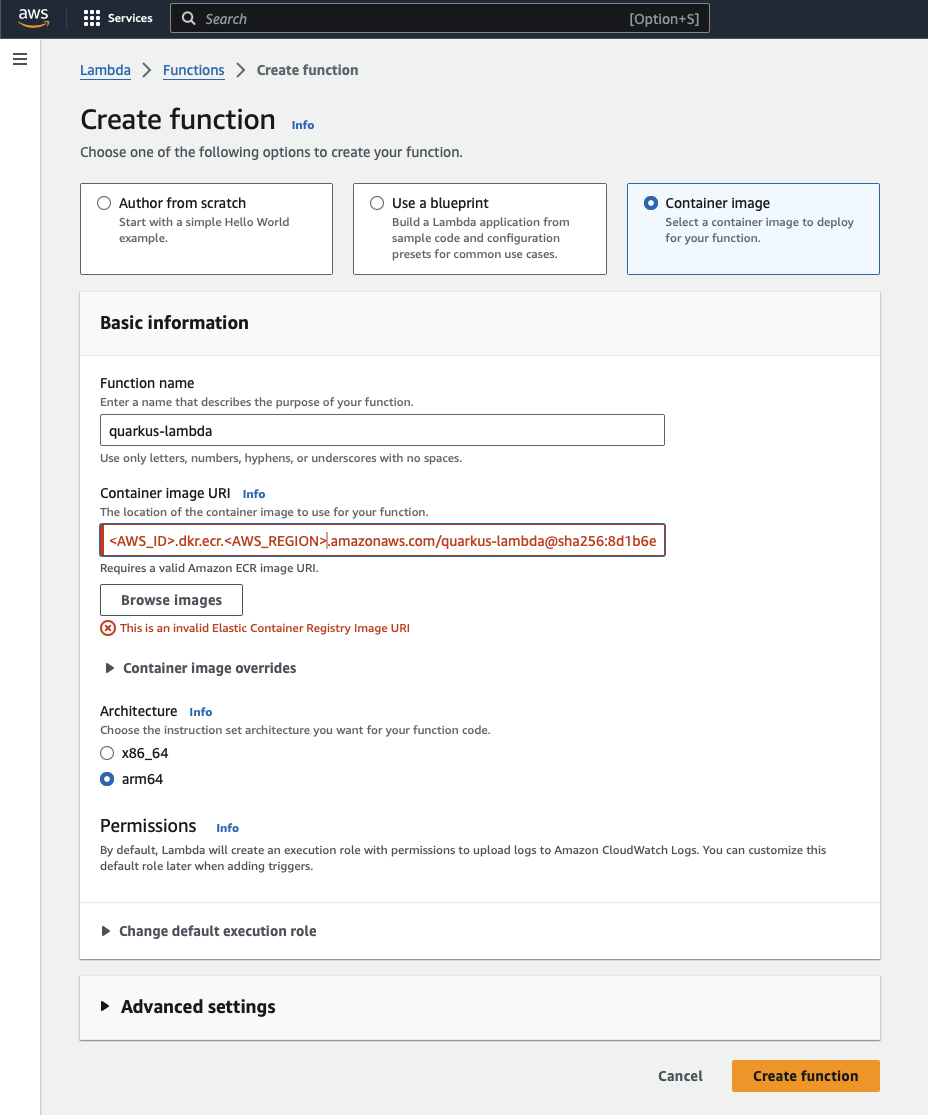 Create AWS Lambda function